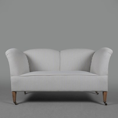 Lot 315 - EDWARDIAN SOFA IN BLUE AND WHITE TICKING