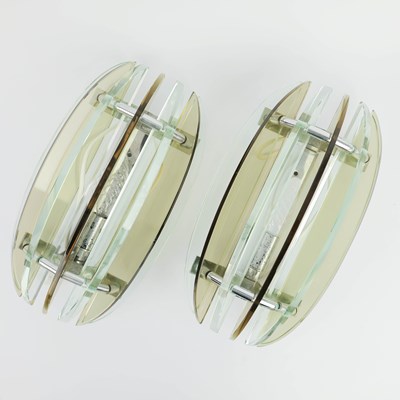 Lot 127 - PAIR OF 1970s ITALIAN VECA GLASS AND CHROME WALL LIGHTS