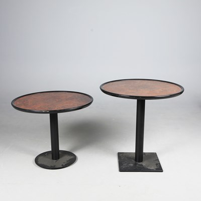 Lot 625 - SET OF TWO SIDE TABLES WITH BURR WOOD EFFECT TOPS