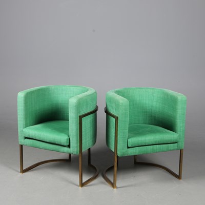 Lot 621 - ARMCHAIRS, A PAIR, GREEN (2)