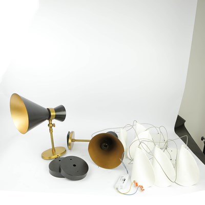 Lot 812 - PAIR OF 1960s STYLE WALL LIGHTS AND TWO WHITE PENDANT LIGHTS