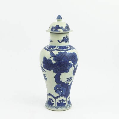 Lot 162 - CHINESE KANGXI BLUE AND WHITE VASE WITH LID.