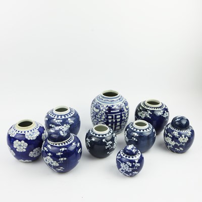 Lot 159 - A COLLECTION OF NINE CHINESE GINGER JARS. (9)
