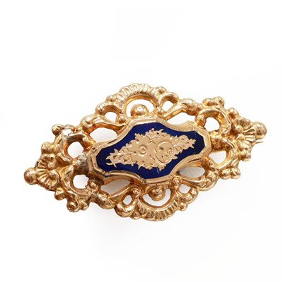 Lot 296 - A VICTORIAN YELLOW METAL AND ENAMELLED BROOCH