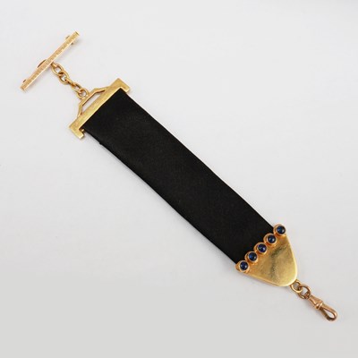 Lot 177 - AN 18CT GOLD MOUNTED SILK POCKET WATCH STRAP