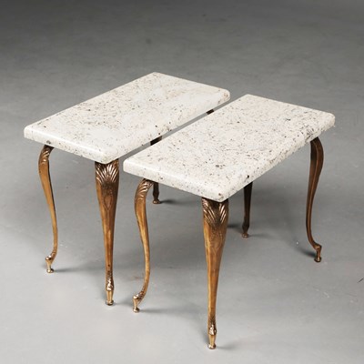 Lot 58 - PAIR OF 1950s SIDE TABLES WITH RECTANGULAR GRANITE TOPS