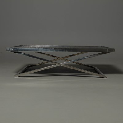 Lot 636 - ANDREW MARTIN STYLE COFFEE TABLE IN CHROME WITH FAUX CROCODILE TOP
