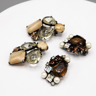 Lot 285 - SCHIAPARELLI, TWO PAIRS OF 1950s PASTE CLIP-ON EARRINGS