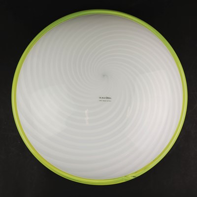 Lot 746 - 1980s ITALIAN MURANO SWIRL GLASS CEILING OR WALL LIGHT WITH YELLOW GLASS RIM