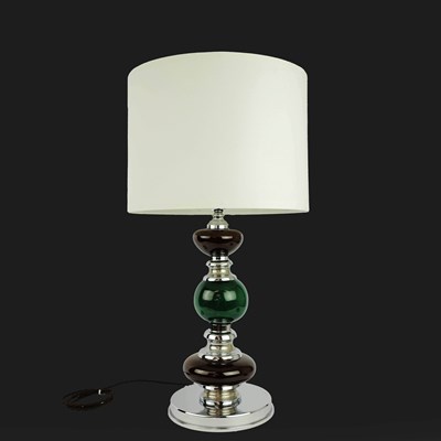 Lot 137 - 1970s ITALIAN GLAZED CERAMIC AND CHROME TABLE LAMP WITH LARGE SHADE