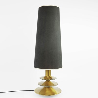 Lot 128 - 1970s DANISH BRASS TABLE LAMP WITH TALL BLACK SHADE