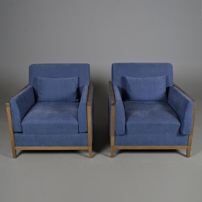 Lot 624 - PAIR OF SOFA.COM CHESTER ARMCHAIRS WITH BLUE UPHOLSTERY