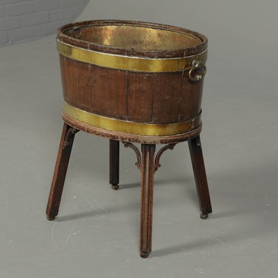 Lot 409 - GEORGE III MAHOGANY AND BRASS BOUND WINE COOLER