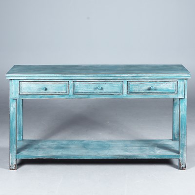 Lot 662 - CONSOLE TABLE IN A DISTRESSED BLUE PAINTED FINISH