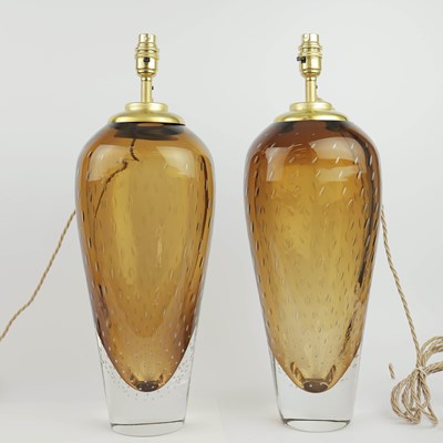 Lot 593 - MURANO STYLE BULLICANTER GLASS TABLE LAMPS, A PAIR