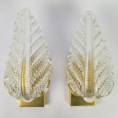 Lot 663 - MURANO GLASS LEAF WALL LIGHTS, A PAIR