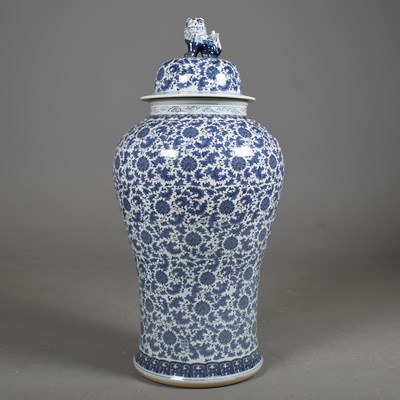 Lot 166 - CHINESE BLUE AND WHITE CERAMIC LIDDED TEMPLE JAR