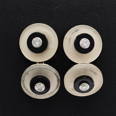 Lot 216 - A PAIR OF PLATINUM ONYX AND DIAMOND SET CUFFLINKS