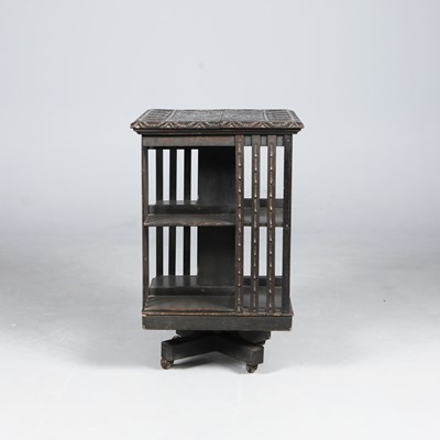 Lot 442 - LATE VICTORIAN EBONISED OAK REVOLVING BOOKCASE