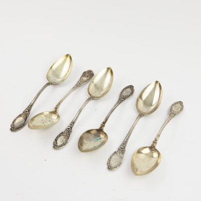 Lot 198 - A SET OF SIX 800 SILVER DESSERT SPOONS