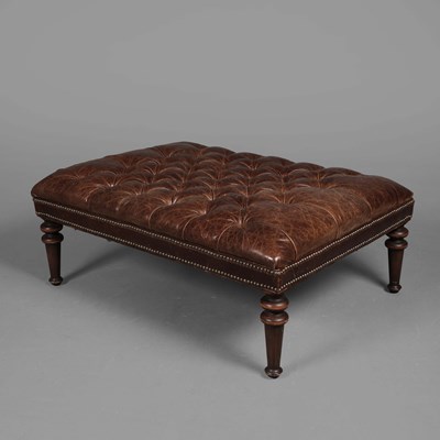 Lot 376 - FOOTSTOOL, BUTTONED BROWN LEATHER