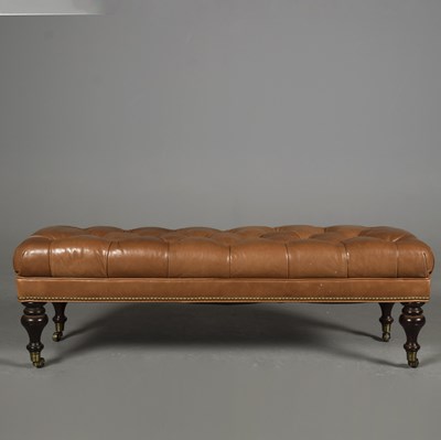 Lot 415 - HEARTH STOOL, BUTTONED BROWN LEATHER