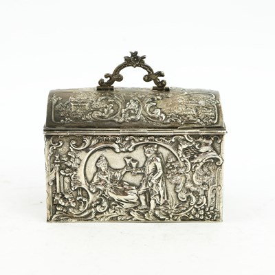 Lot 163 - AN IMPORTED SILVER ROCOCO REVIVAL JEWELLERY CASKET.