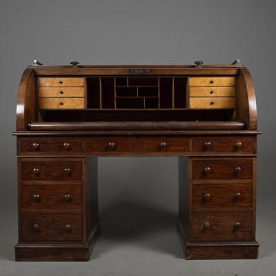 Lot 398 - VICTORIAN MAHOGANY CYLINDER DESK