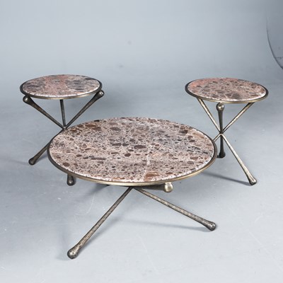 Lot 665 - MARBLE TOPPED LOW TABLES, THREE