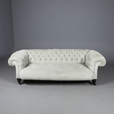 Lot 417 - VICTORIAN EBONISED CHESTERFIELD SOFA