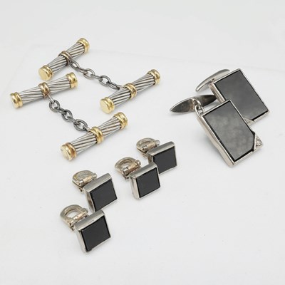 Lot 327 - FOUR VARIOUS WHITE METAL CUFFLINKS