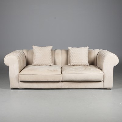 Lot 566 - JULIETTES INTERIORS LARGE MODERN PADDED NUBUCK LEATHER ITALIAN SOFA.