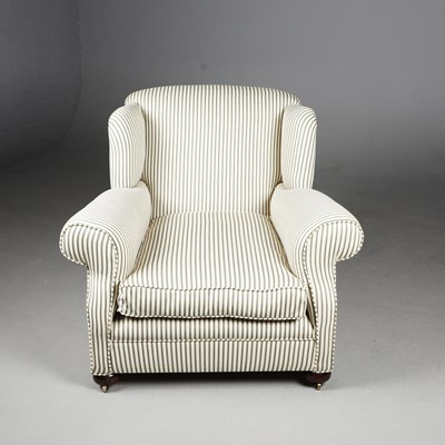 Lot 308 - VICTORIAN ARMCHAIR, SCROLL ARMS.