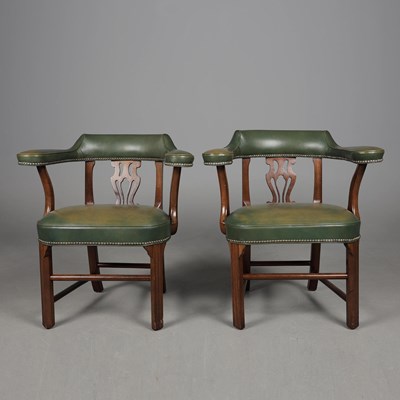 Lot 304 - PAIR OF GEORGIAN STYLE MAHOGANY LIBRARY CHAIRS (2).