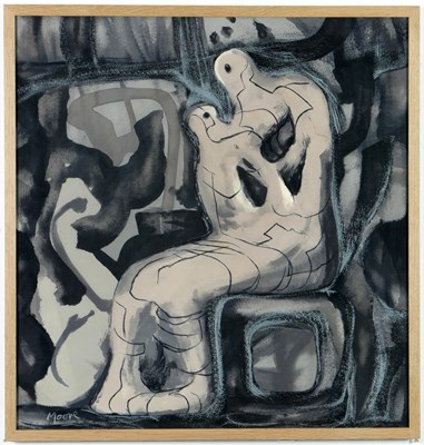 Lot 85 - AFTER HENRY MOORE. SEATED FIGURES ON SILK.