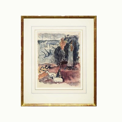 Lot 107 - PAUL GAUGUIN (FRENCH 1848-1903). FIGURES ET ANIMAUX DANS UN PAYSAGE.