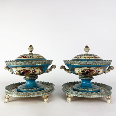 Lot 627 - SEVERES STYLE TUREENS ON STANDS, A PAIR.