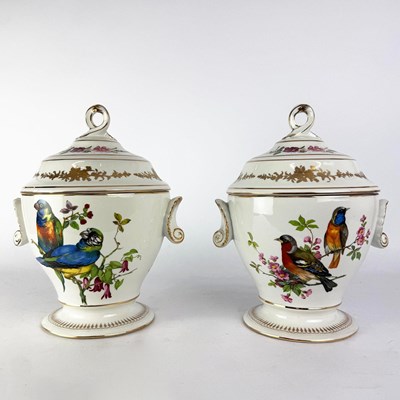 Lot 720 - SEVRES STYLE URNS WITH COVERS, A PAIR.