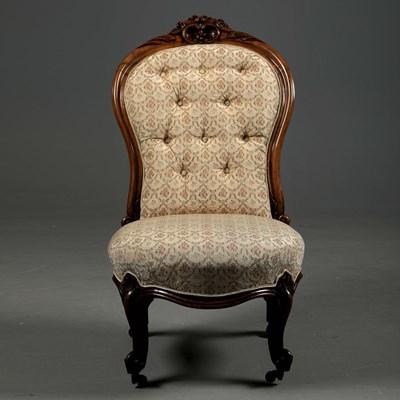 Lot 323 - MID VICTORIAN ROSEWOOD SLIPPER CHAIR.