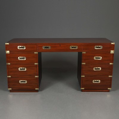 Lot 297 - CAMPAIGN STYLE PEDESTAL DESK.