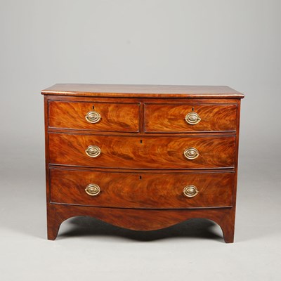 Lot 330 - EARLY 19TH CENTURY MAHOGANY BOWFRONT CHEST.