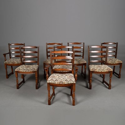 Lot 775 - SET OF EIGHT LADDER BACK DINING CHAIRS (8).