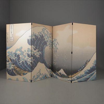 Lot 679 - AFTER HOKUSAI. THE GREAT WAVE OFF KANAGAWA FLOOR SCREEN.