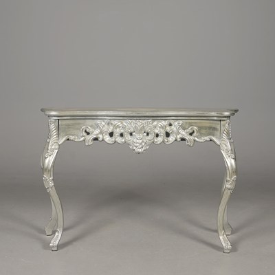 Lot 862 - LOUIS XV STYLE SILVERED CONSOLE TABLE.