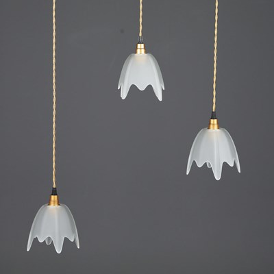 Lot 776 - SET OF THREE ITALIAN FROSTED GLASS PENDANT LIGHTS.