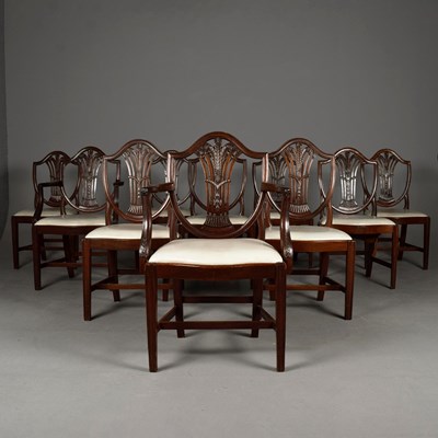 Lot 629 - DINING CHAIRS, A SET OF TEN INCLUDING TWO CARVERS (10).