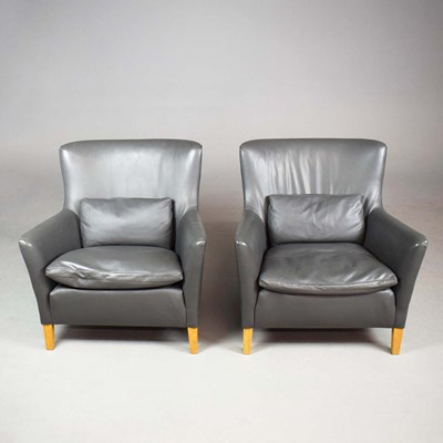 Lot 751 - PINCH BRODY LOW BACK ARMCHAIRS, A PAIR.