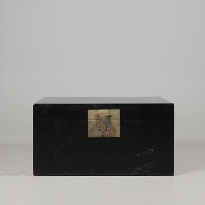 Lot 829 - CHINESE BLACK LACQUERED CAMPHORWOOD TRUNK.