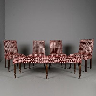 Lot 687 - DINING CHAIRS, A SET OF FOUR AND A BENCH TO MATCH (5).