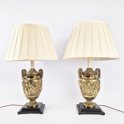 Lot 828 - TABLE LAMPS, A PAIR, BRASS (2).